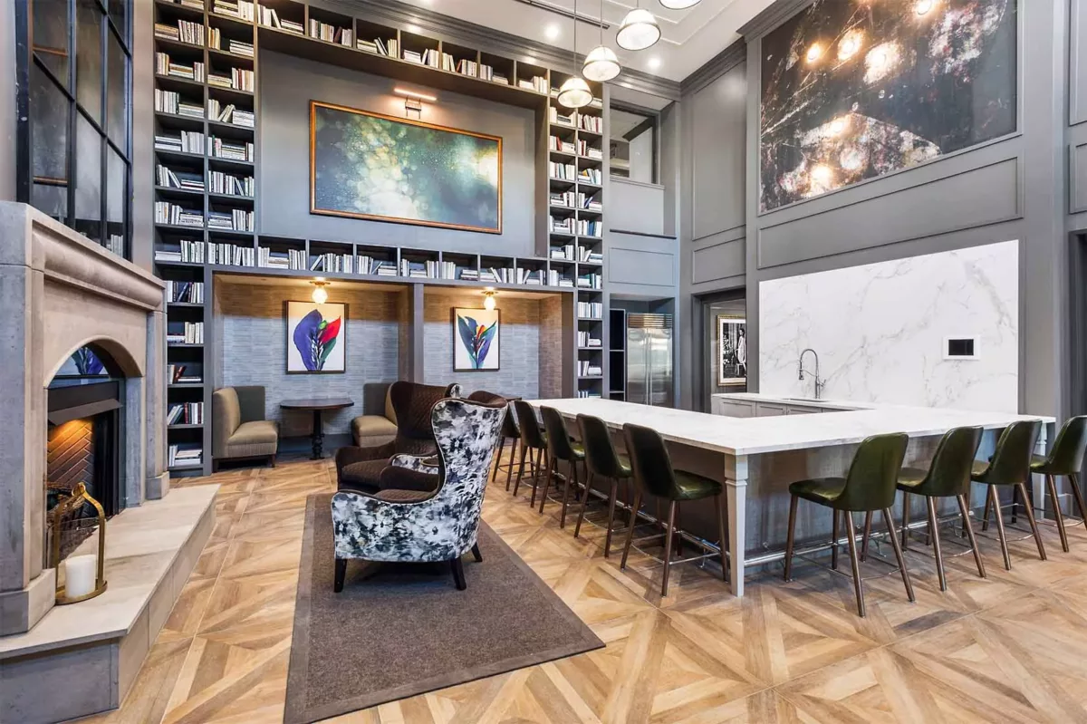 Resident Lounge with fire place and Display Kitchen for hosting gatherings