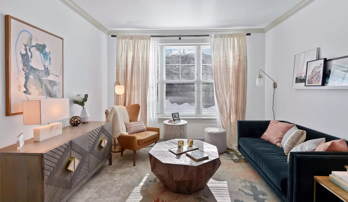 A model unit living room at Carraway