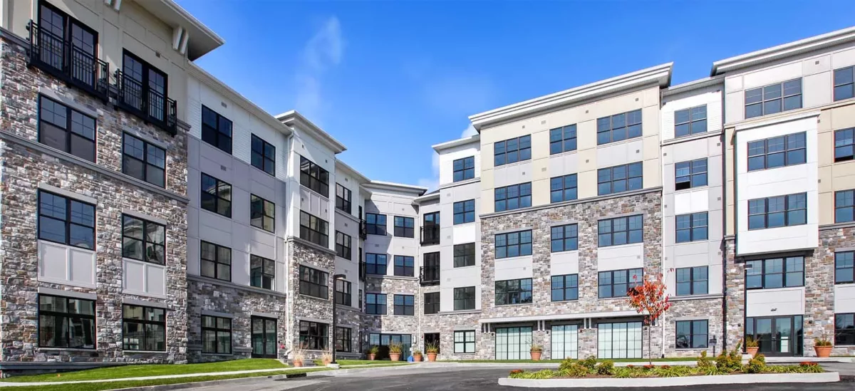The entrance of Carraway luxury apartments near White Plains.