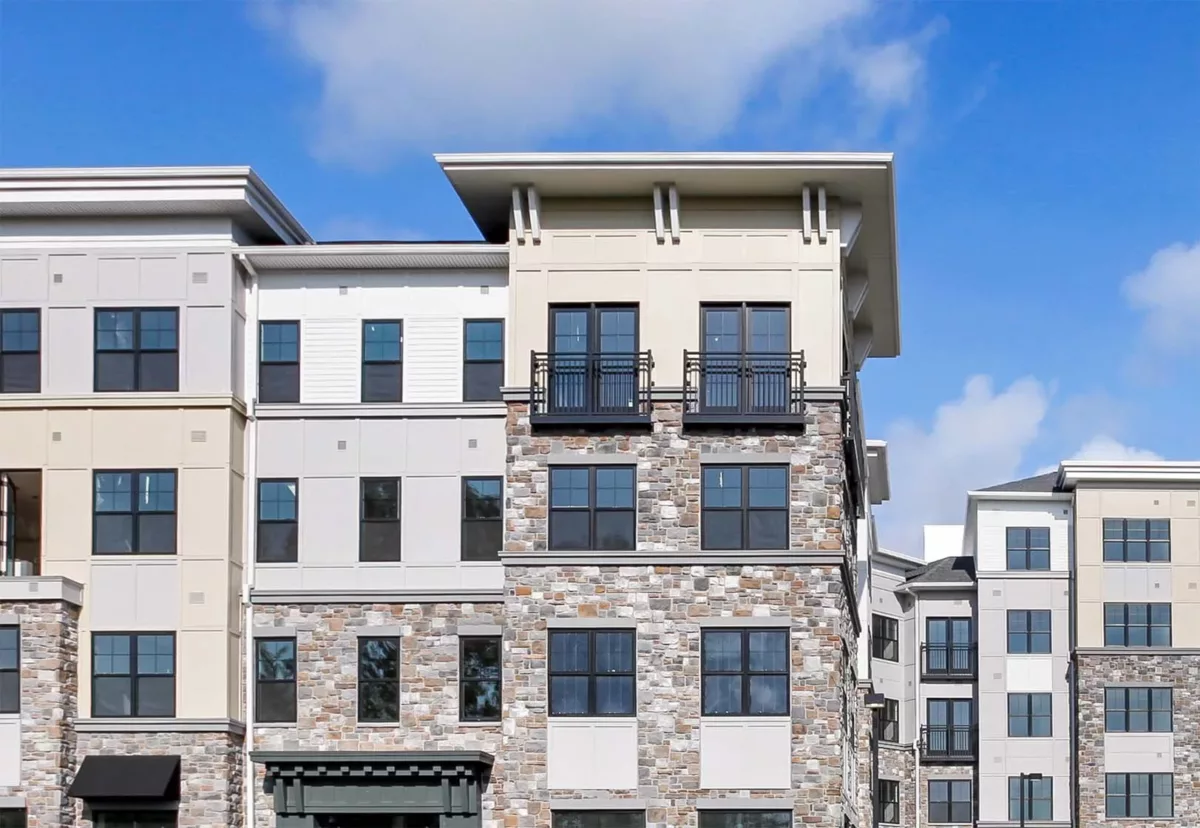 An exterior of Carraway feature Juliet balconies in select units.