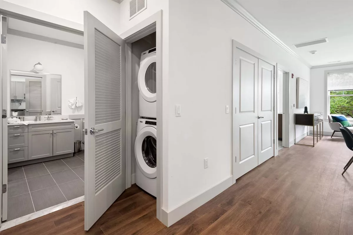 Carraway washer and dryer and living room